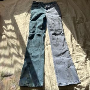 ASOS DESIGN high rise sassy cigarette jeans with slit front in two-tone wash